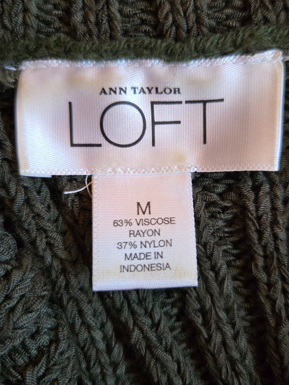 LOFT Cowl Collar Cable Knit Sweater Medium Olive Gray - Picture 3 of 13